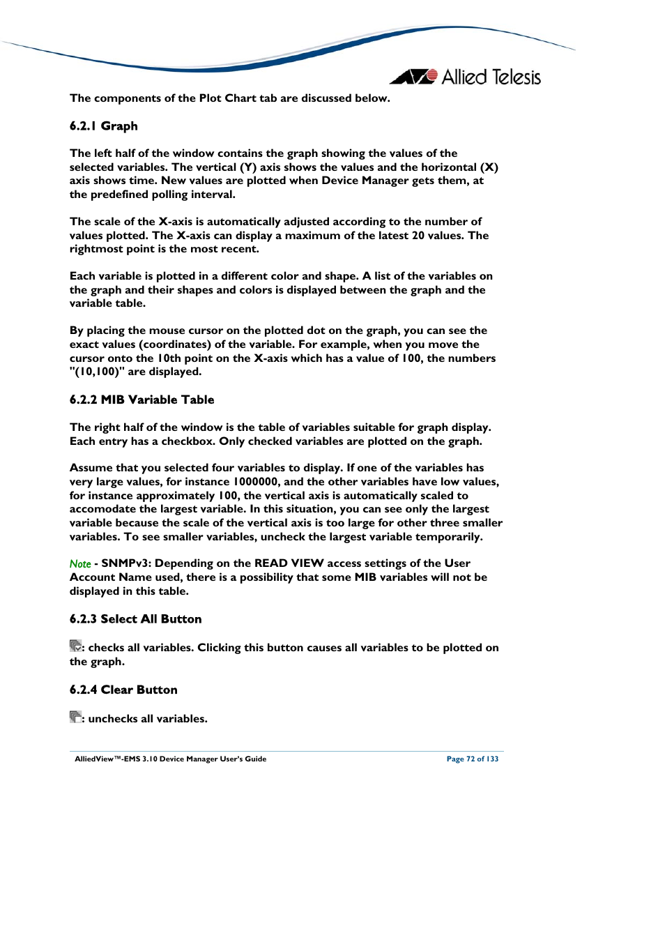 1 graph, 2 mib variable table, 3 select all button | 4 clear button, Graph, Mib variable table, Select all button, Clear button | Allied Telesis AlliedView-EMS 3.10 DEVICE MANAGER User Manual | Page 72 / 133