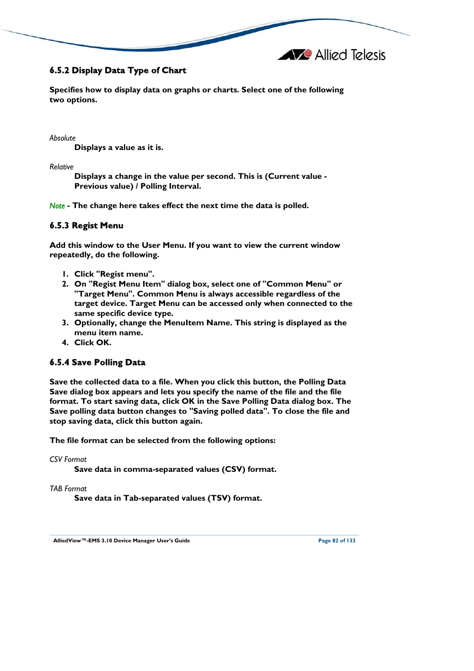 2 display data type of chart, 3 regist menu, 4 save polling data | Display data type of chart, Regist menu, Save polling data | Allied Telesis AlliedView-EMS 3.10 DEVICE MANAGER User Manual | Page 82 / 133