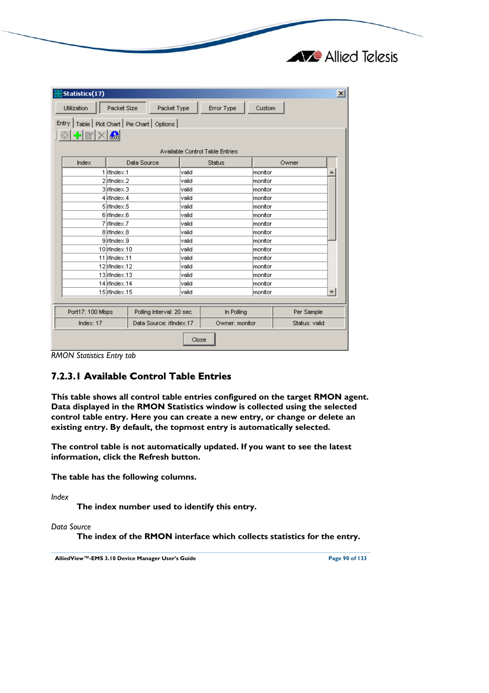 1 available control table entries, Available control table entries | Allied Telesis AlliedView-EMS 3.10 DEVICE MANAGER User Manual | Page 90 / 133
