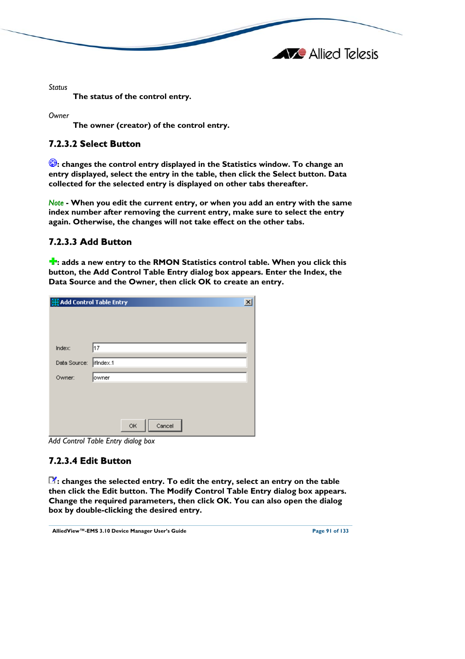 2 select button, 3 add button, 4 edit button | Select button, Add button, Edit button | Allied Telesis AlliedView-EMS 3.10 DEVICE MANAGER User Manual | Page 91 / 133