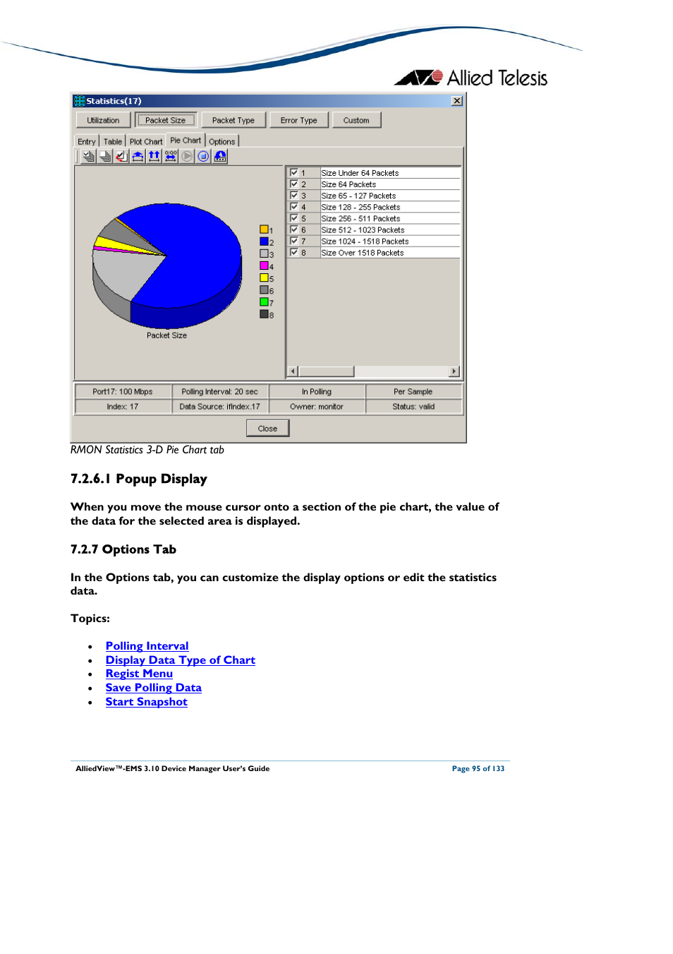 1 popup display, 7 options tab, Options tab | Allied Telesis AlliedView-EMS 3.10 DEVICE MANAGER User Manual | Page 95 / 133
