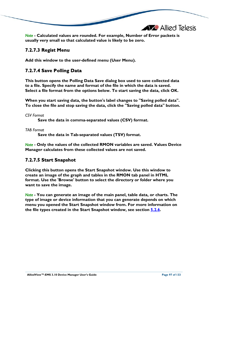 3 regist menu, 4 save polling data, 5 start snapshot | Regist menu, Save polling data, Start snapshot | Allied Telesis AlliedView-EMS 3.10 DEVICE MANAGER User Manual | Page 97 / 133