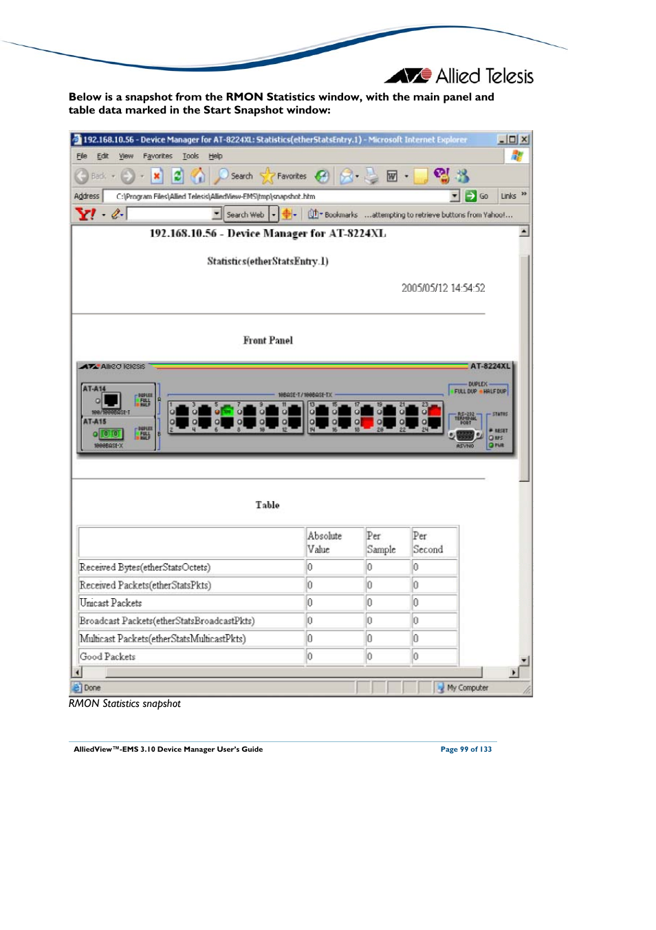 Rmon statistics snapshot | Allied Telesis AlliedView-EMS 3.10 DEVICE MANAGER User Manual | Page 99 / 133