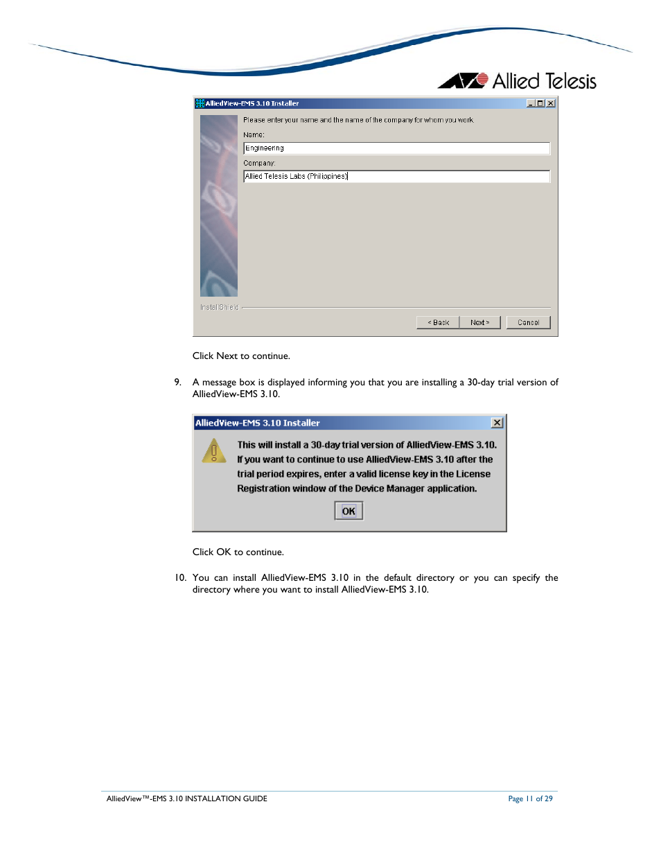 Allied Telesis AlliedView-EMS 3.10 INSTALLATION User Manual | Page 11 / 29