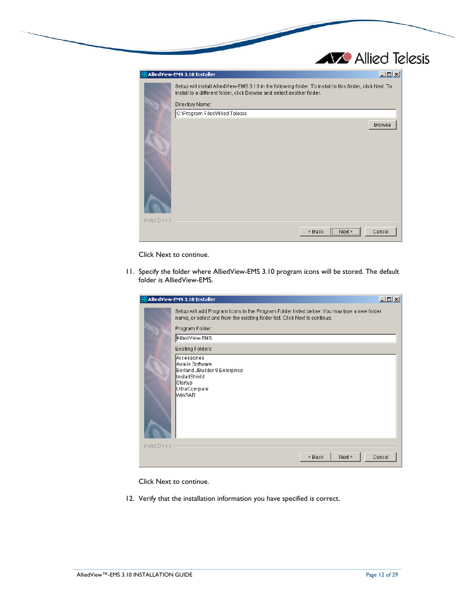 Allied Telesis AlliedView-EMS 3.10 INSTALLATION User Manual | Page 12 / 29