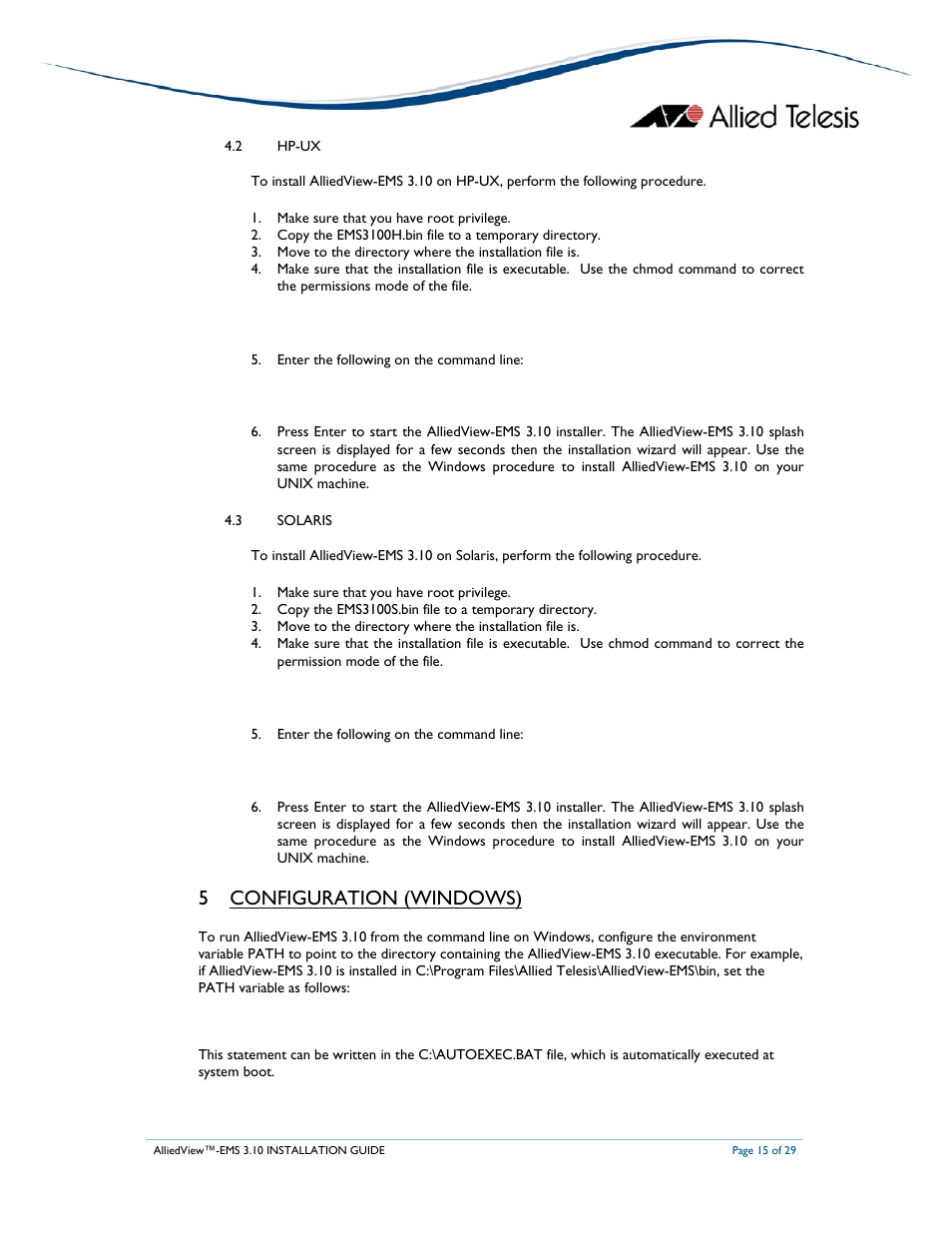 5 configuration (windows) | Allied Telesis AlliedView-EMS 3.10 INSTALLATION User Manual | Page 15 / 29