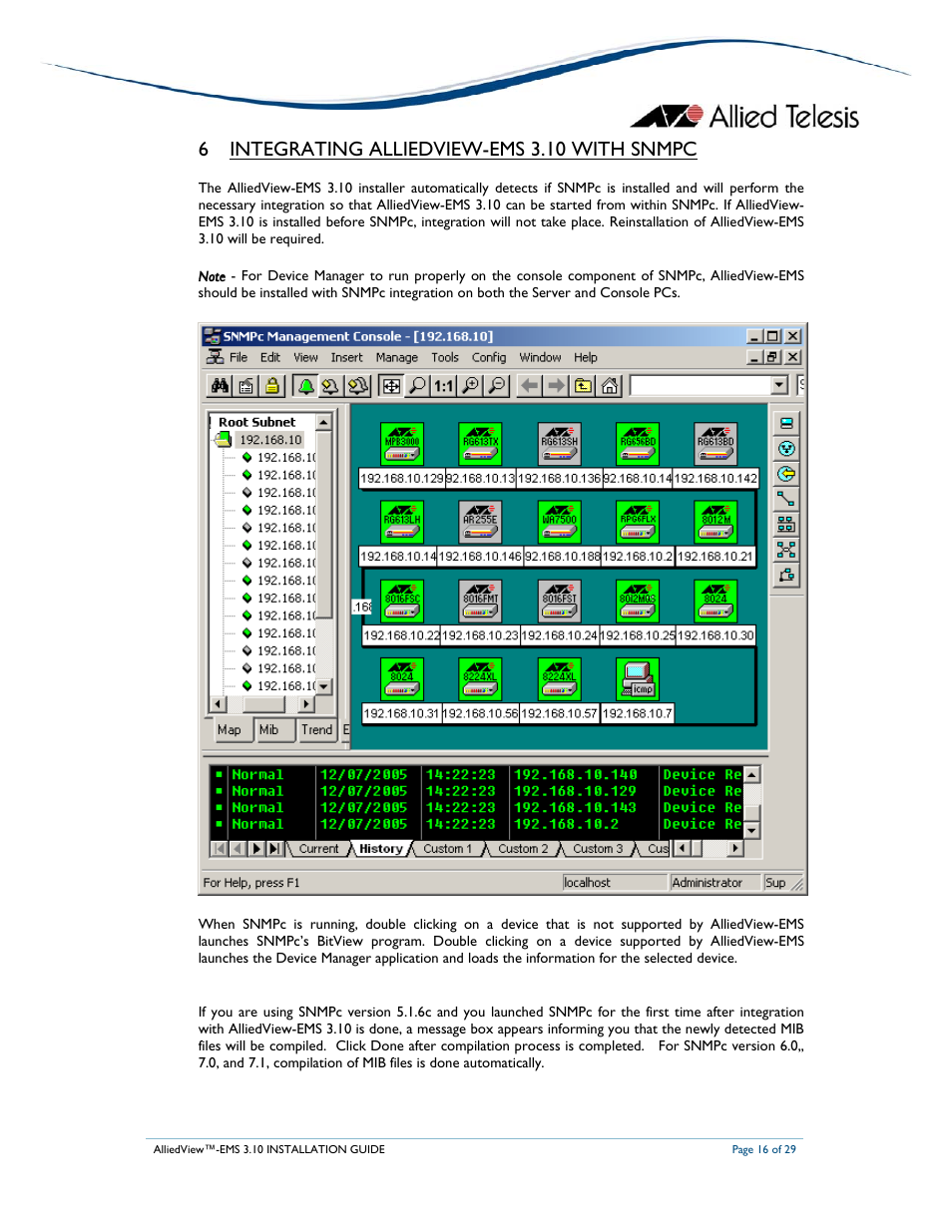 6 integrating alliedview-ems 3.10 with snmpc | Allied Telesis AlliedView-EMS 3.10 INSTALLATION User Manual | Page 16 / 29