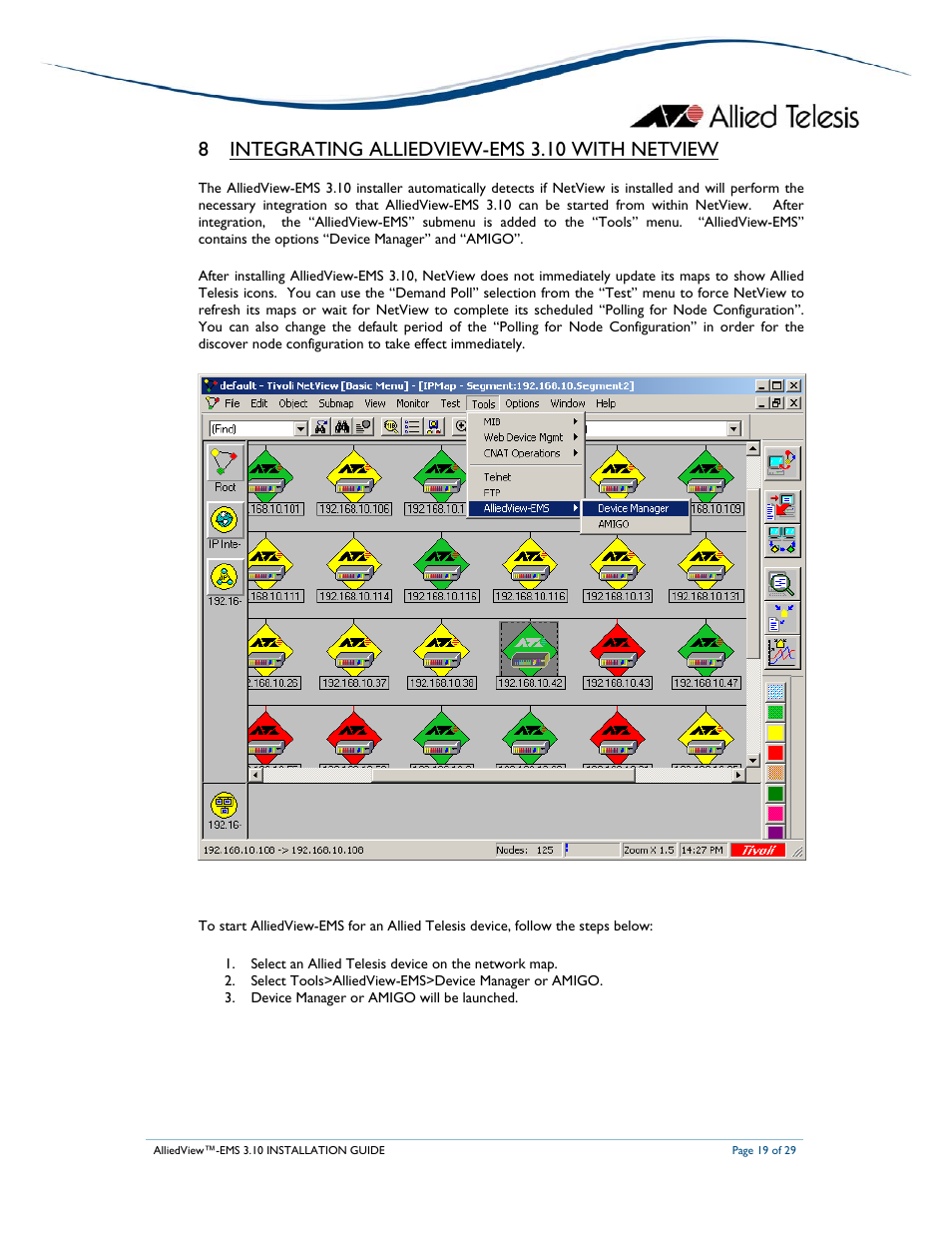 8 integrating alliedview-ems 3.10 with netview | Allied Telesis AlliedView-EMS 3.10 INSTALLATION User Manual | Page 19 / 29