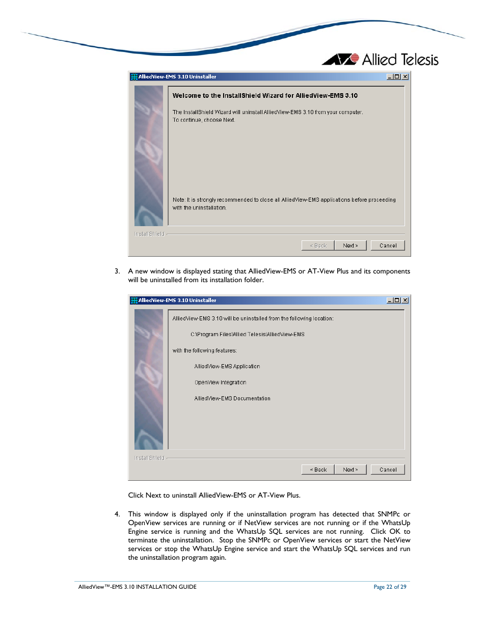 Allied Telesis AlliedView-EMS 3.10 INSTALLATION User Manual | Page 22 / 29