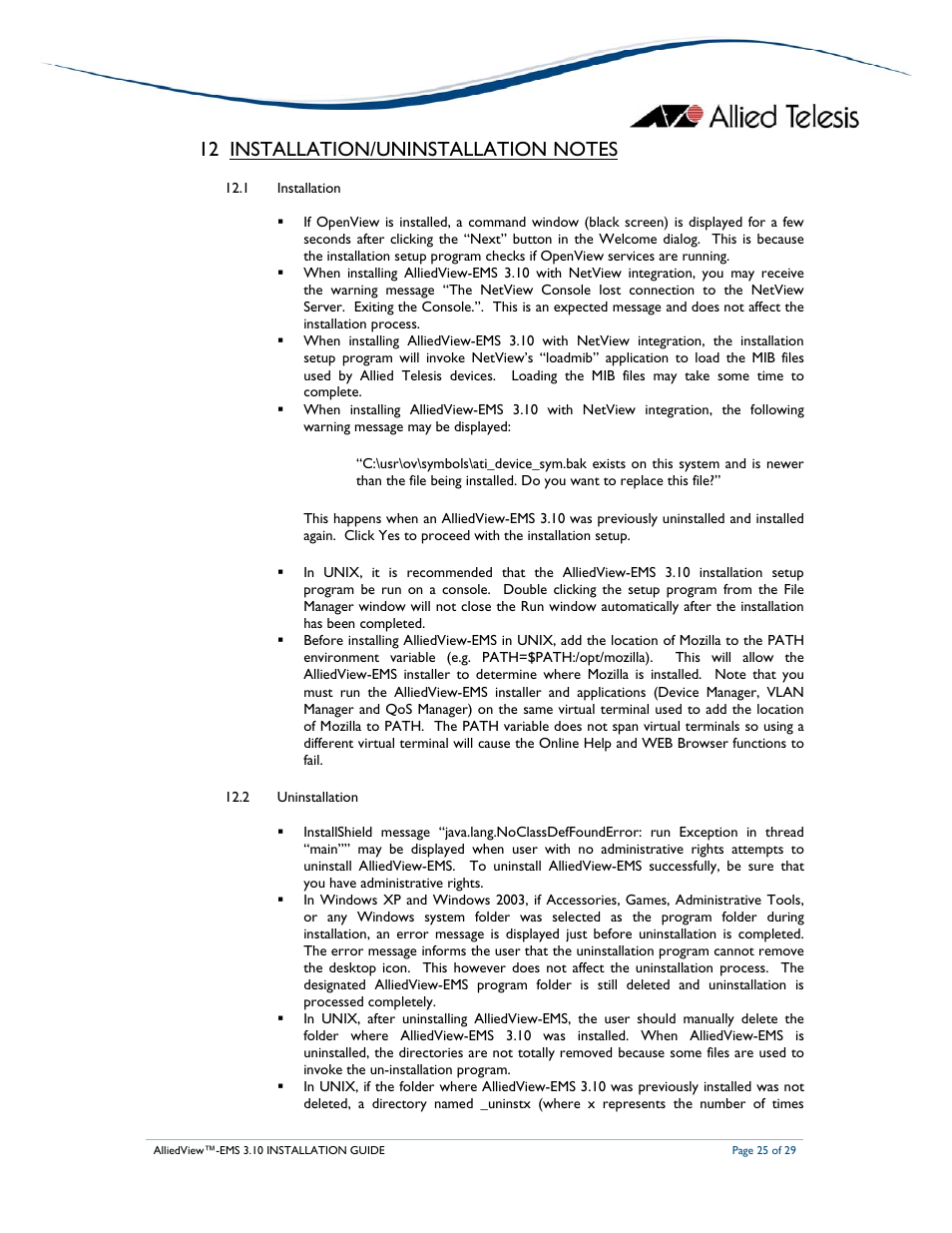 Allied Telesis AlliedView-EMS 3.10 INSTALLATION User Manual | Page 25 / 29