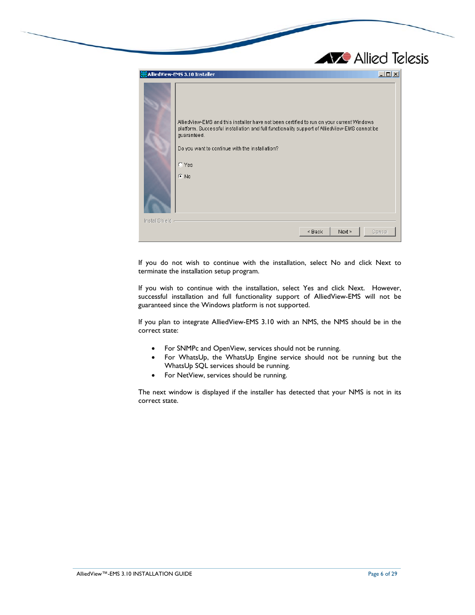 Allied Telesis AlliedView-EMS 3.10 INSTALLATION User Manual | Page 6 / 29