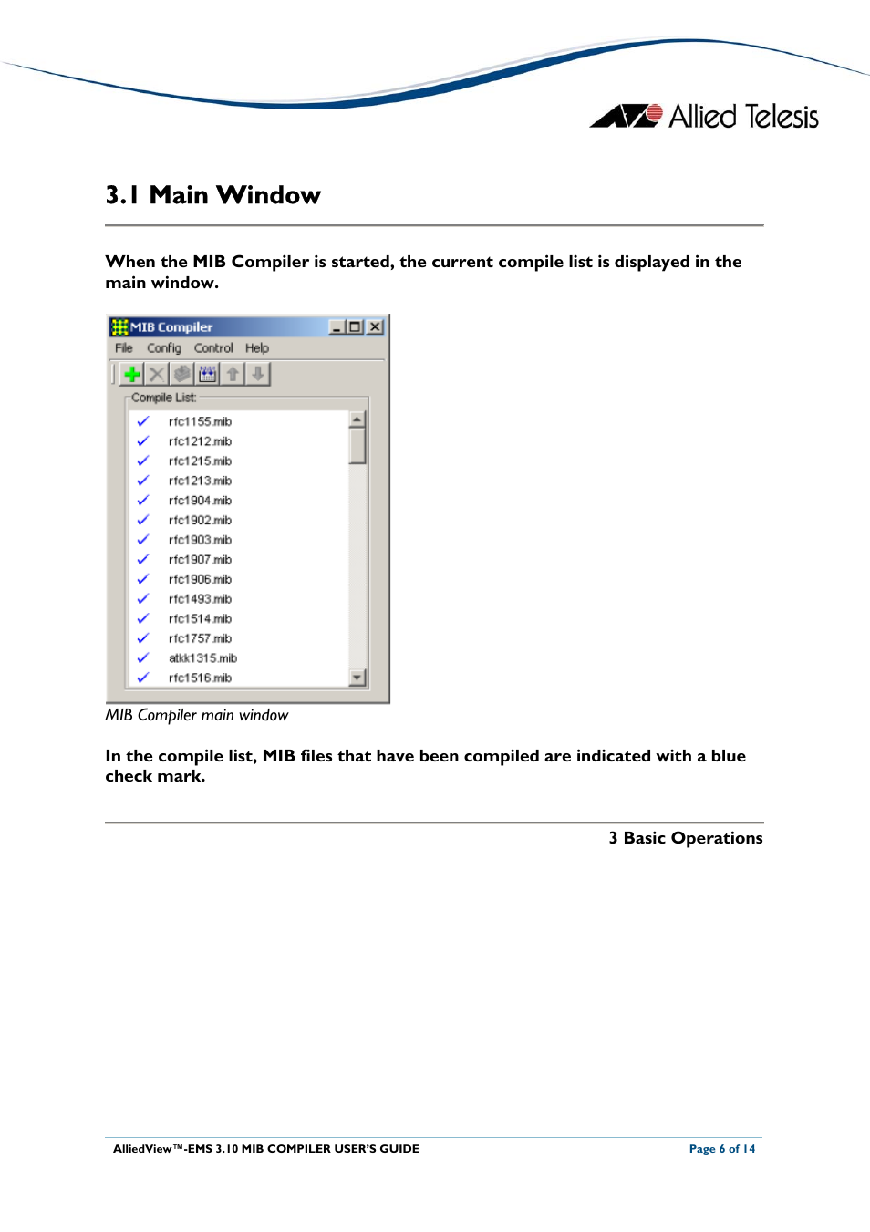 1 main window, Indow | Allied Telesis AlliedView-EMS 3.10 MIB COMPILER User Manual | Page 6 / 14