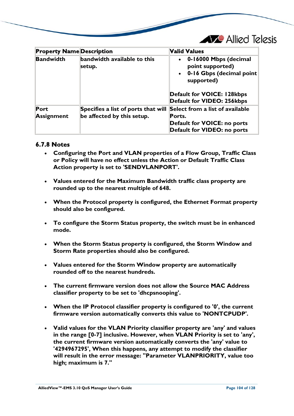 8 notes, Notes | Allied Telesis AlliedView-EMS 3.10 QoS MANAGER User Manual | Page 104 / 128