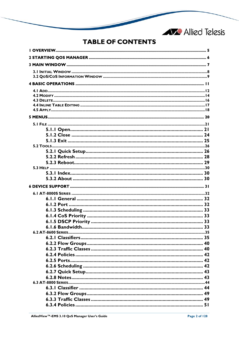 Allied Telesis AlliedView-EMS 3.10 QoS MANAGER User Manual | Page 2 / 128