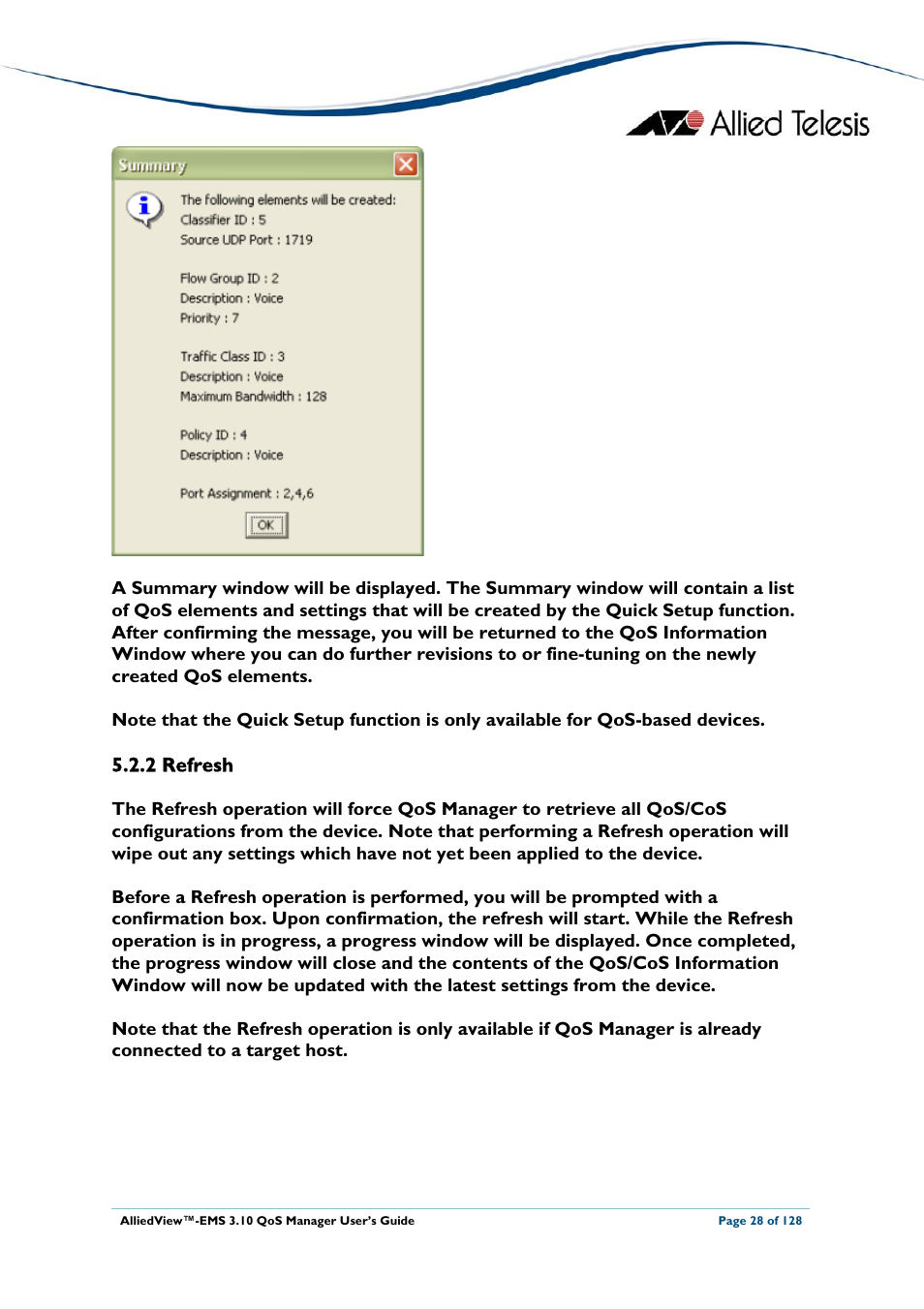 2 refresh, Refresh | Allied Telesis AlliedView-EMS 3.10 QoS MANAGER User Manual | Page 28 / 128