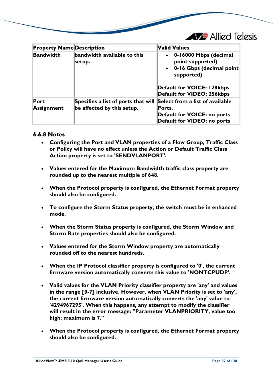 8 notes, Notes | Allied Telesis AlliedView-EMS 3.10 QoS MANAGER User Manual | Page 82 / 128