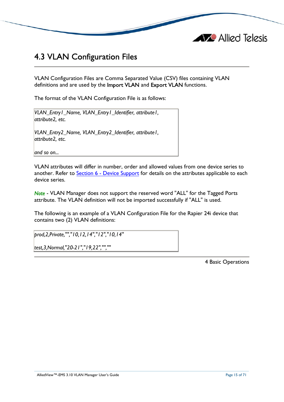 3 vlan configuration files, Vlan, Onfiguration | Iles, Menus | Allied Telesis AlliedView-EMS 3.10 VLAN MANAGER User Manual | Page 15 / 71