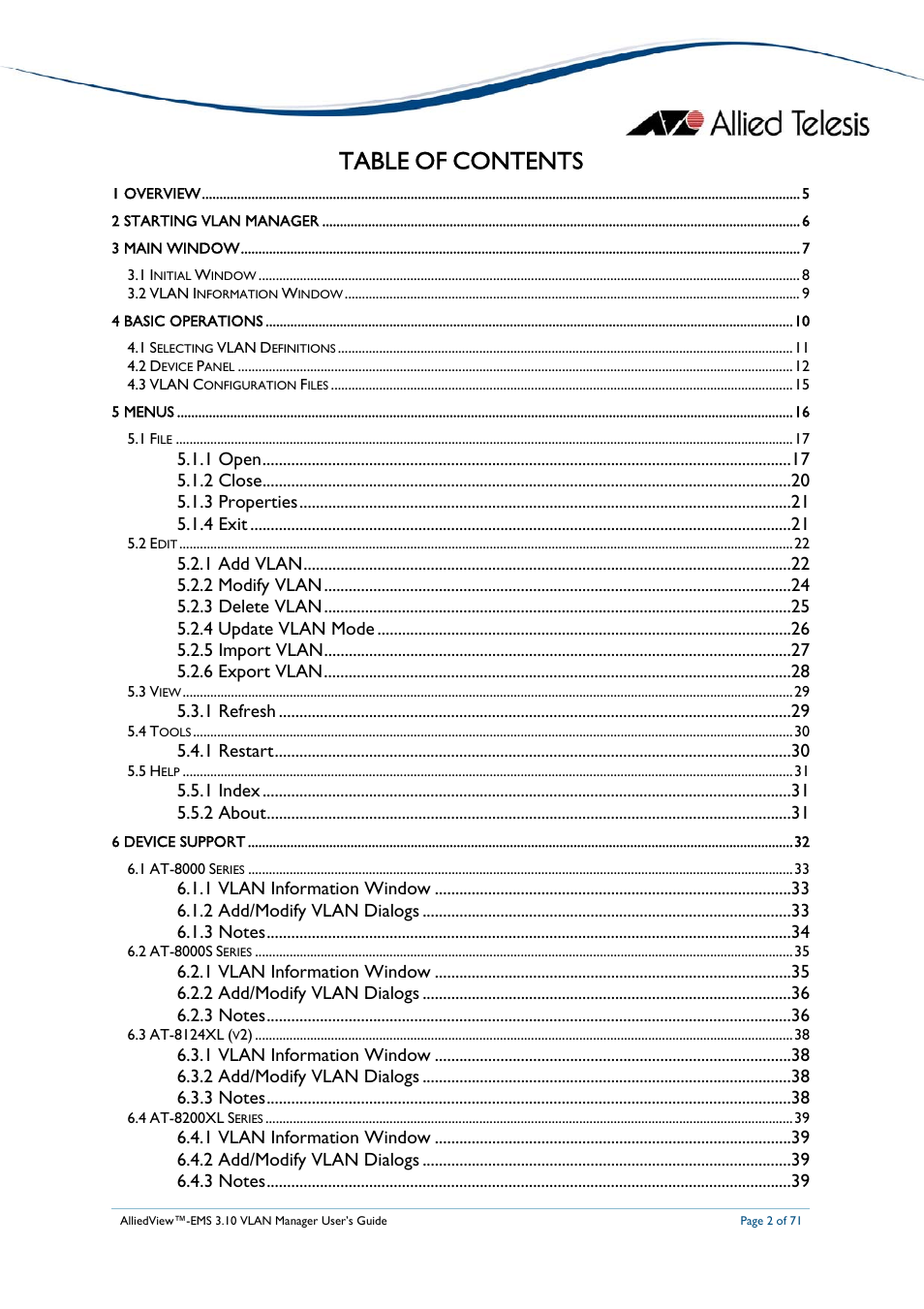 Allied Telesis AlliedView-EMS 3.10 VLAN MANAGER User Manual | Page 2 / 71