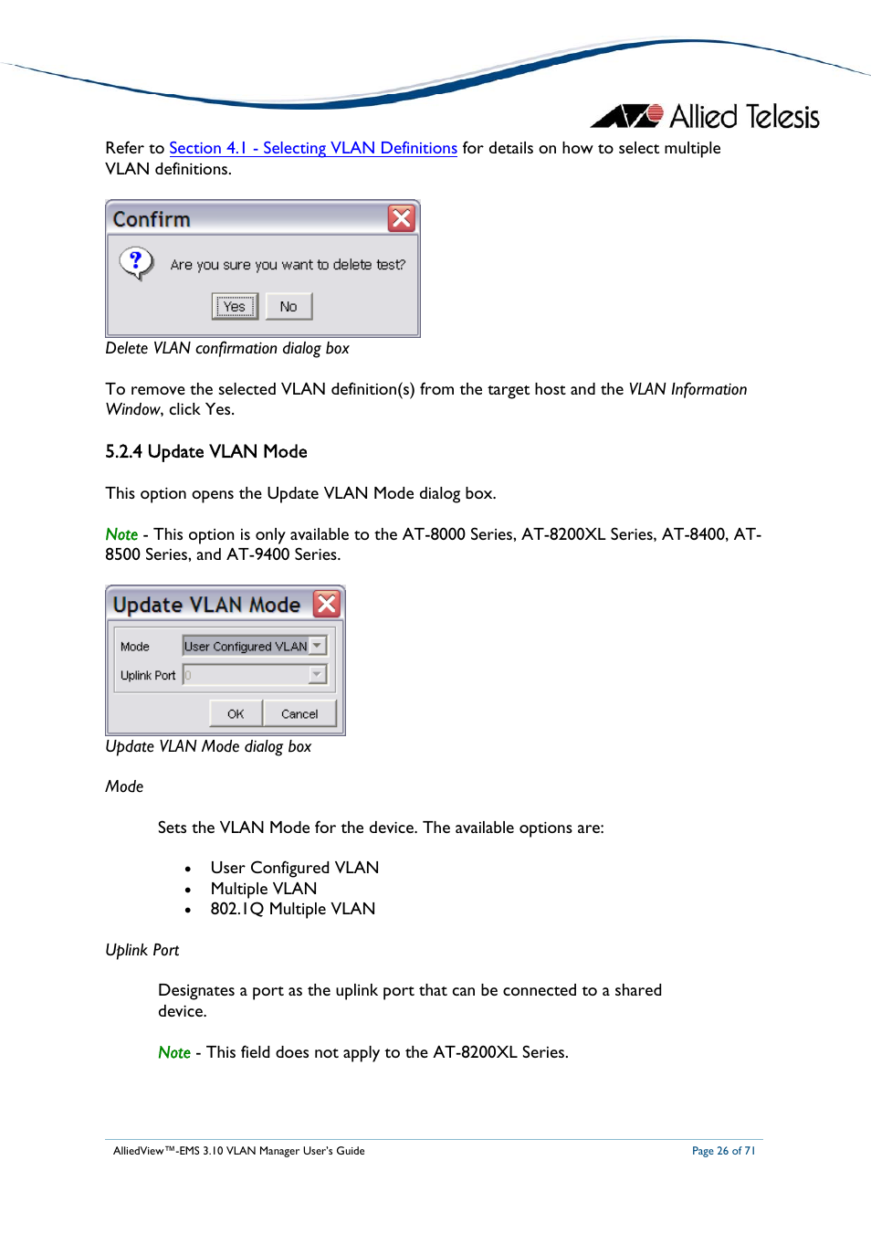 4 update vlan mode, Import vlan | Allied Telesis AlliedView-EMS 3.10 VLAN MANAGER User Manual | Page 26 / 71