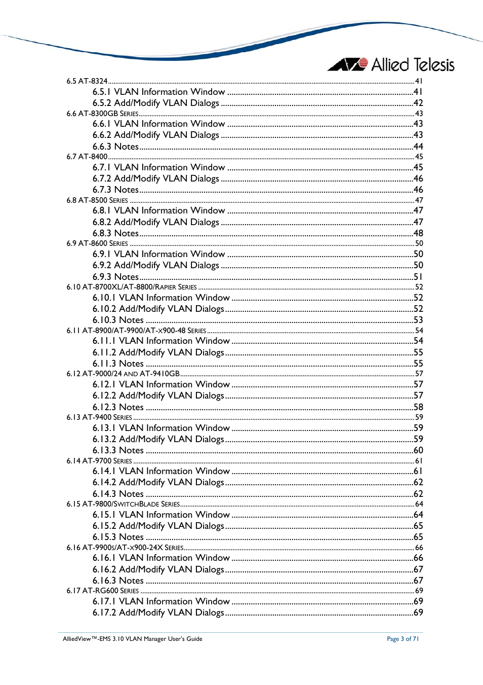 Allied Telesis AlliedView-EMS 3.10 VLAN MANAGER User Manual | Page 3 / 71
