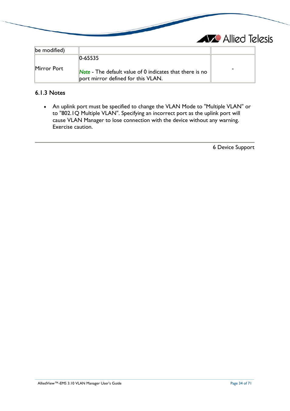 3 notes, Vlan information window, Add/modify vlan dialogs | Allied Telesis AlliedView-EMS 3.10 VLAN MANAGER User Manual | Page 34 / 71