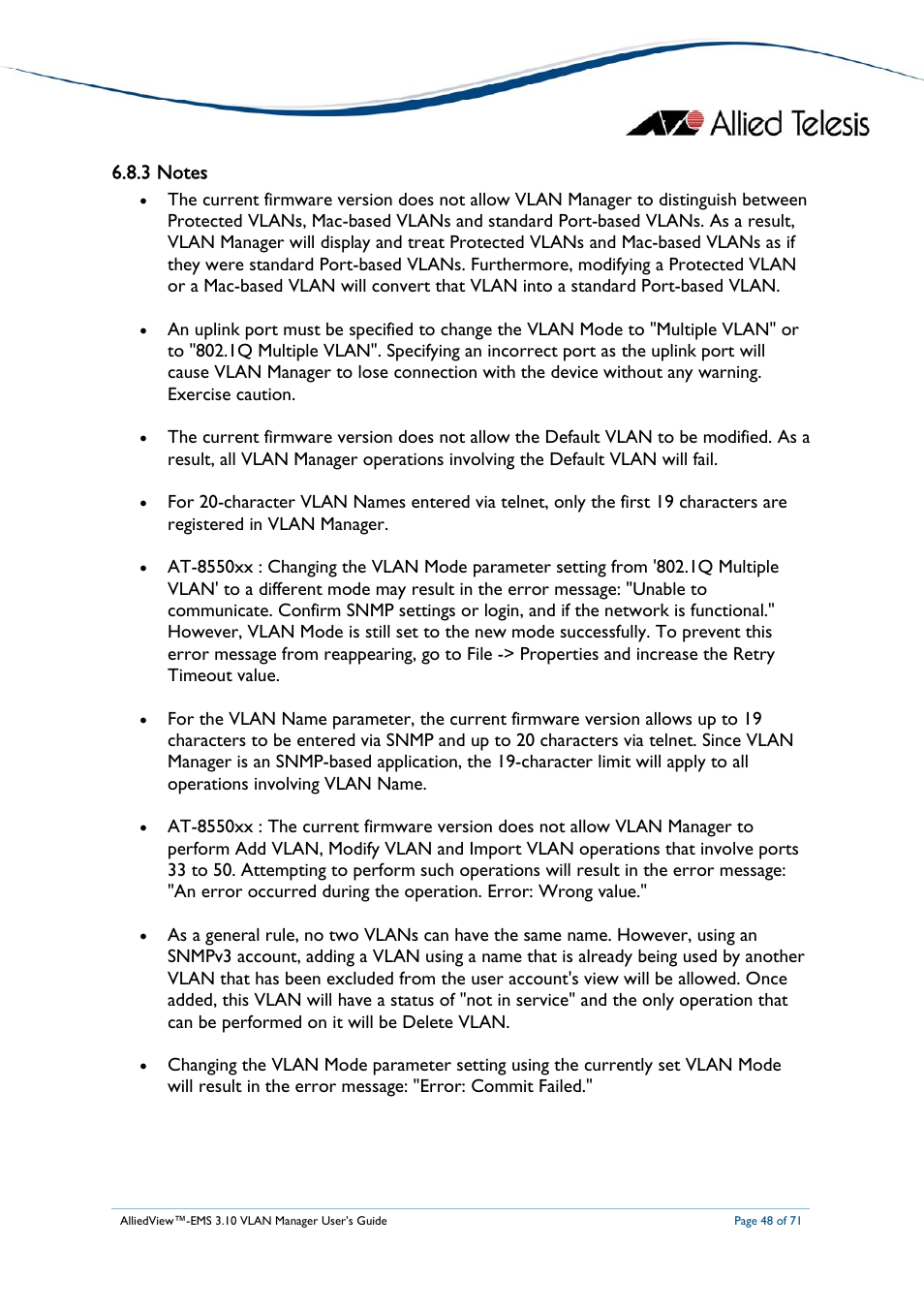 3 notes, At-8700xl/at-8800/rapier series | Allied Telesis AlliedView-EMS 3.10 VLAN MANAGER User Manual | Page 48 / 71