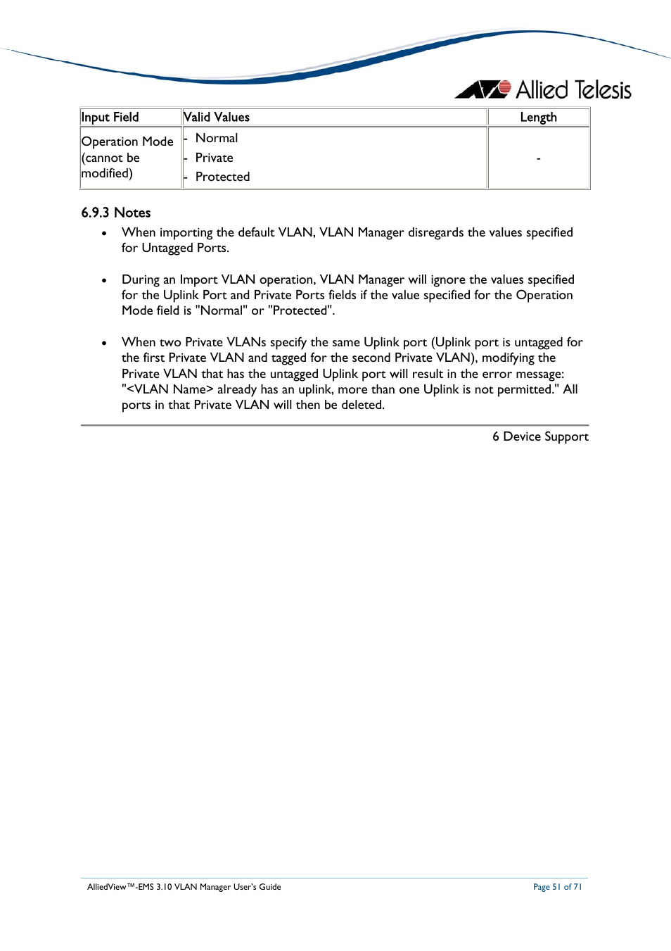 3 notes | Allied Telesis AlliedView-EMS 3.10 VLAN MANAGER User Manual | Page 51 / 71