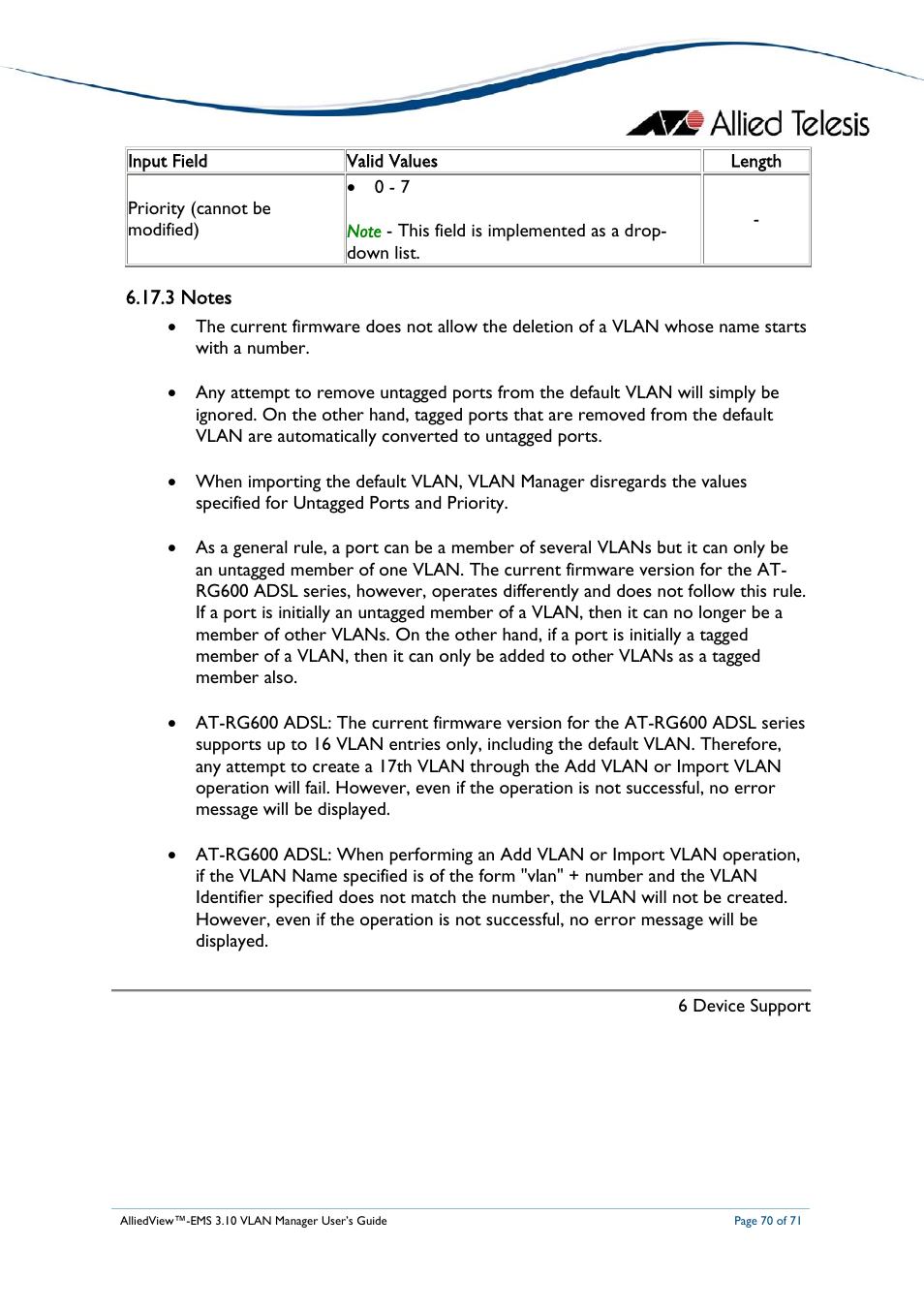 3 notes | Allied Telesis AlliedView-EMS 3.10 VLAN MANAGER User Manual | Page 70 / 71