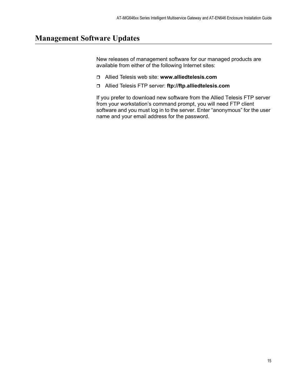 Management software updates | Allied Telesis AT-iMG646PX-ON User Manual | Page 15 / 98