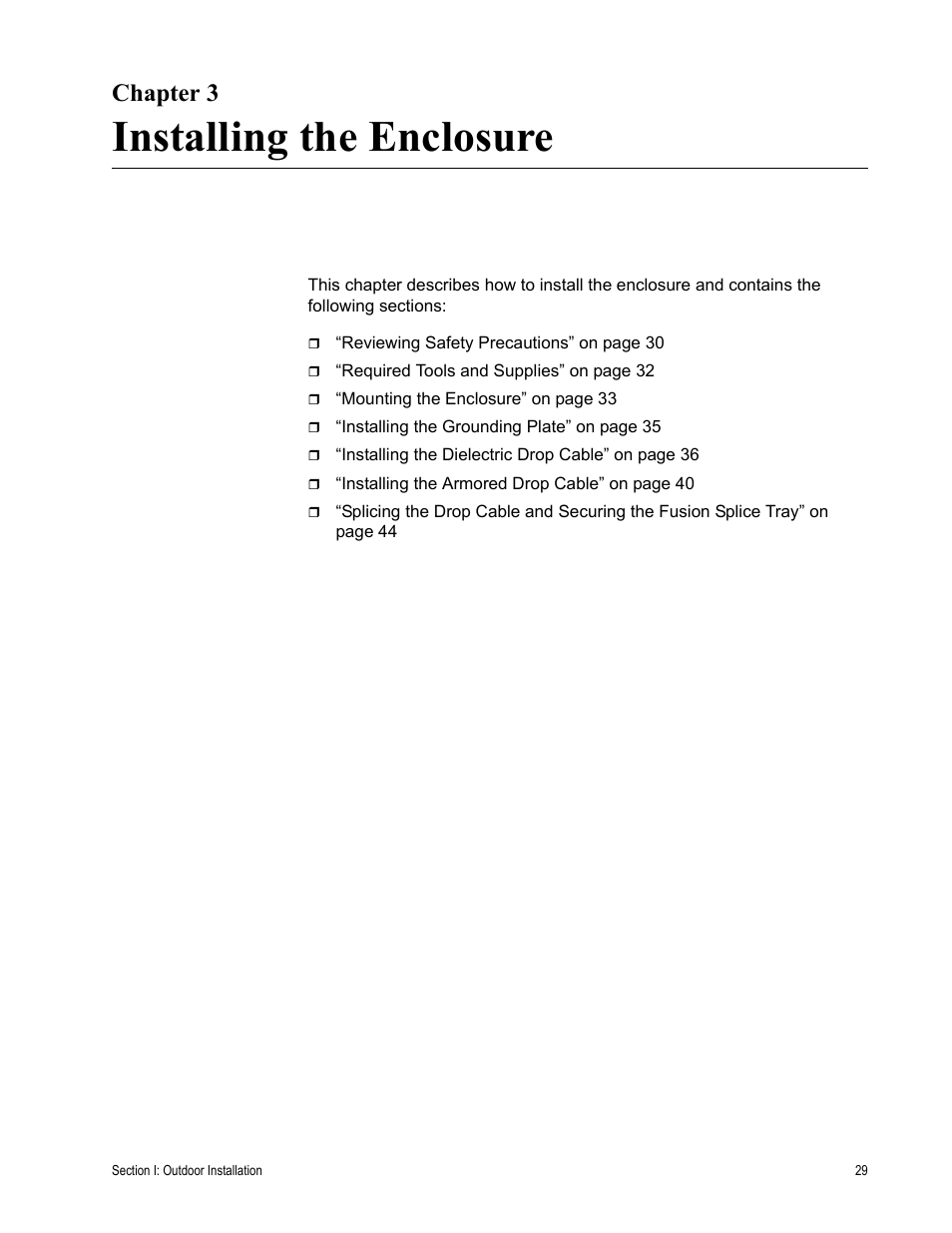 Chapter 3, Installing the enclosure, Chapter 3: installing the enclosure | Allied Telesis AT-iMG646PX-ON User Manual | Page 29 / 98
