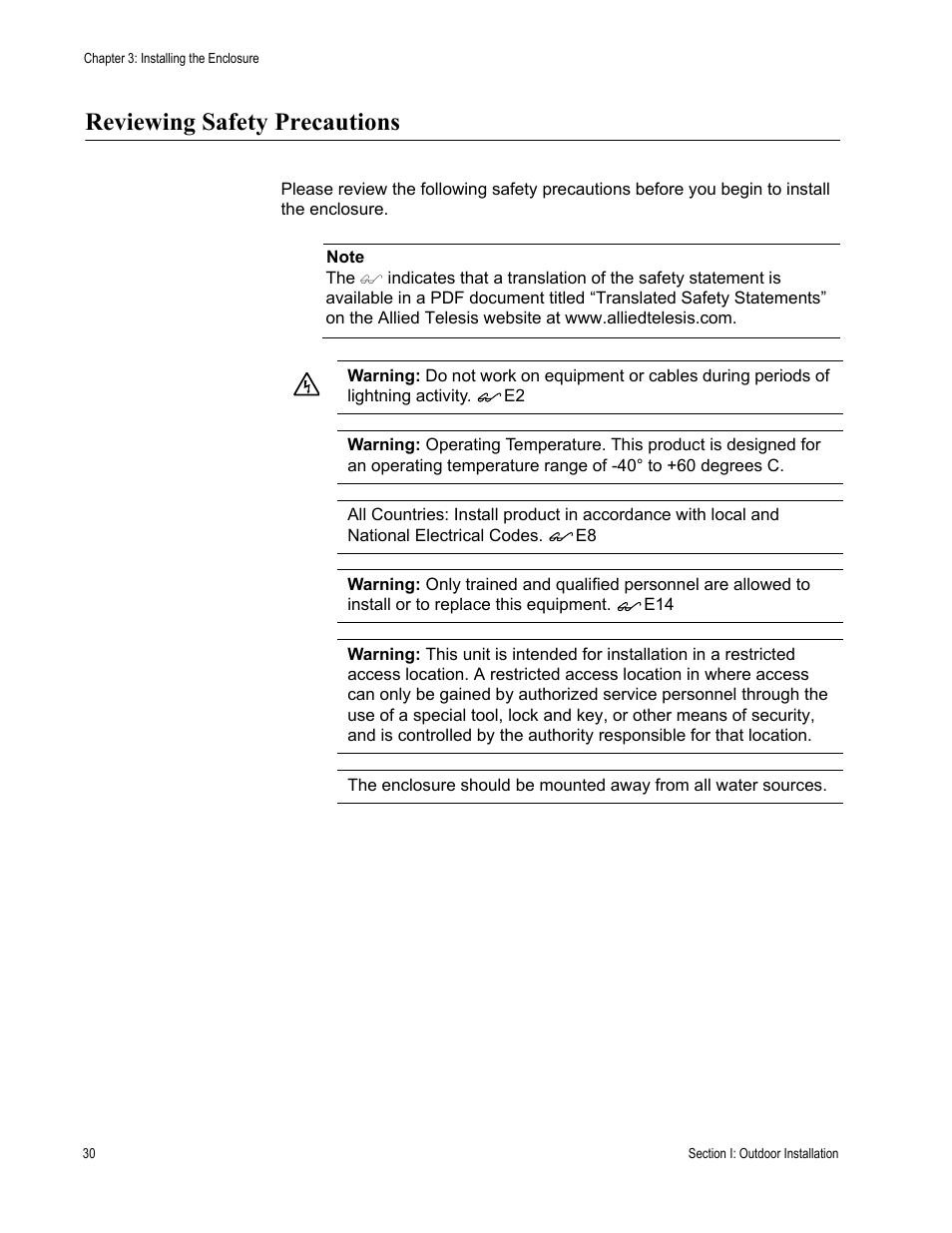 Reviewing safety precautions | Allied Telesis AT-iMG646PX-ON User Manual | Page 30 / 98
