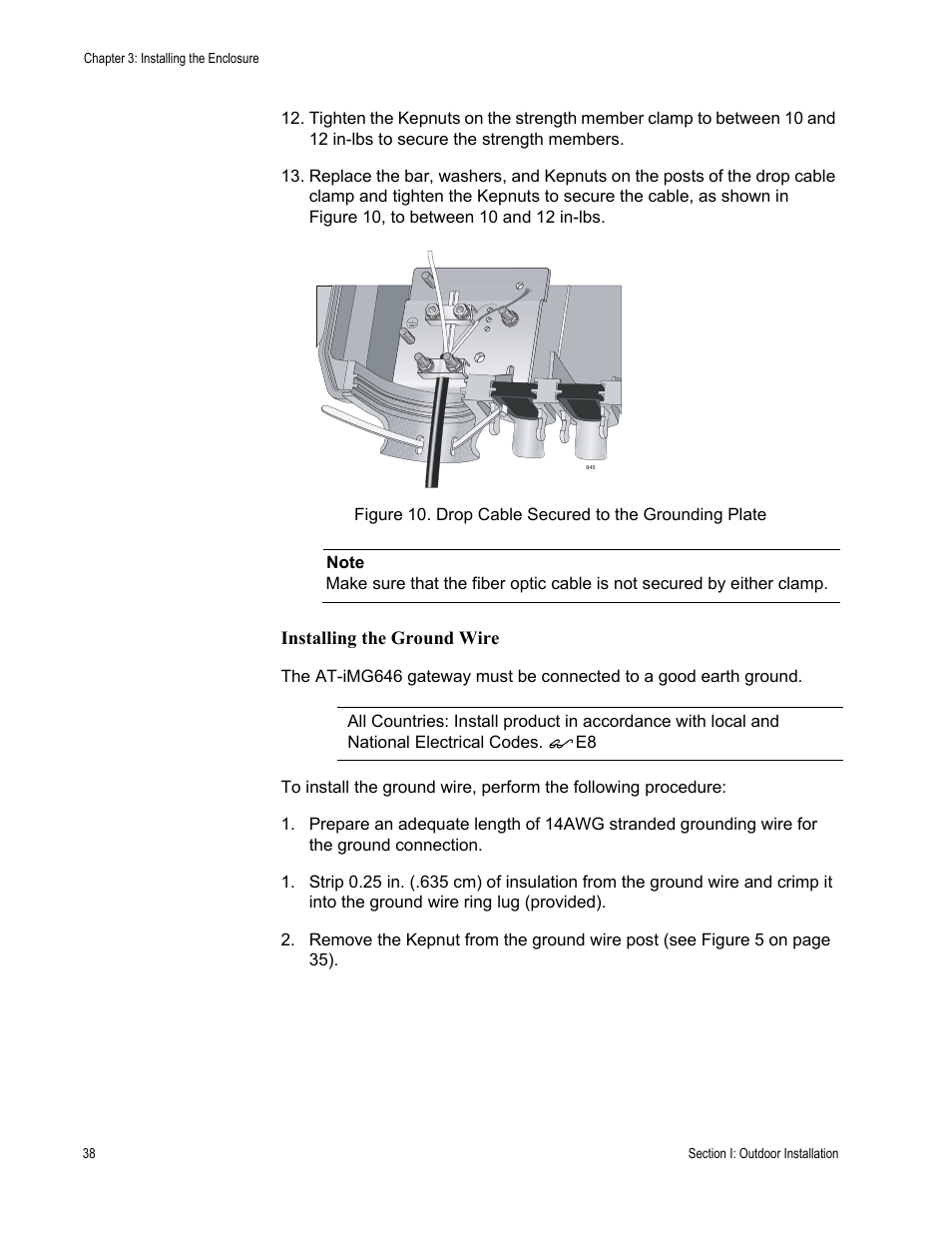 Installing the ground wire | Allied Telesis AT-iMG646PX-ON User Manual | Page 38 / 98