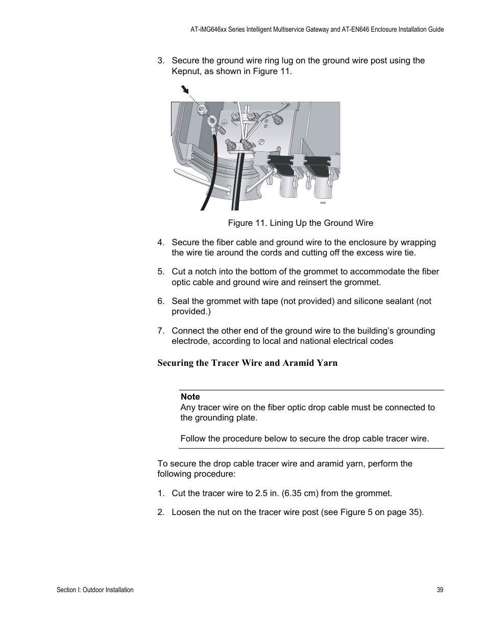 Securing the tracer wire and aramid yarn | Allied Telesis AT-iMG646PX-ON User Manual | Page 39 / 98