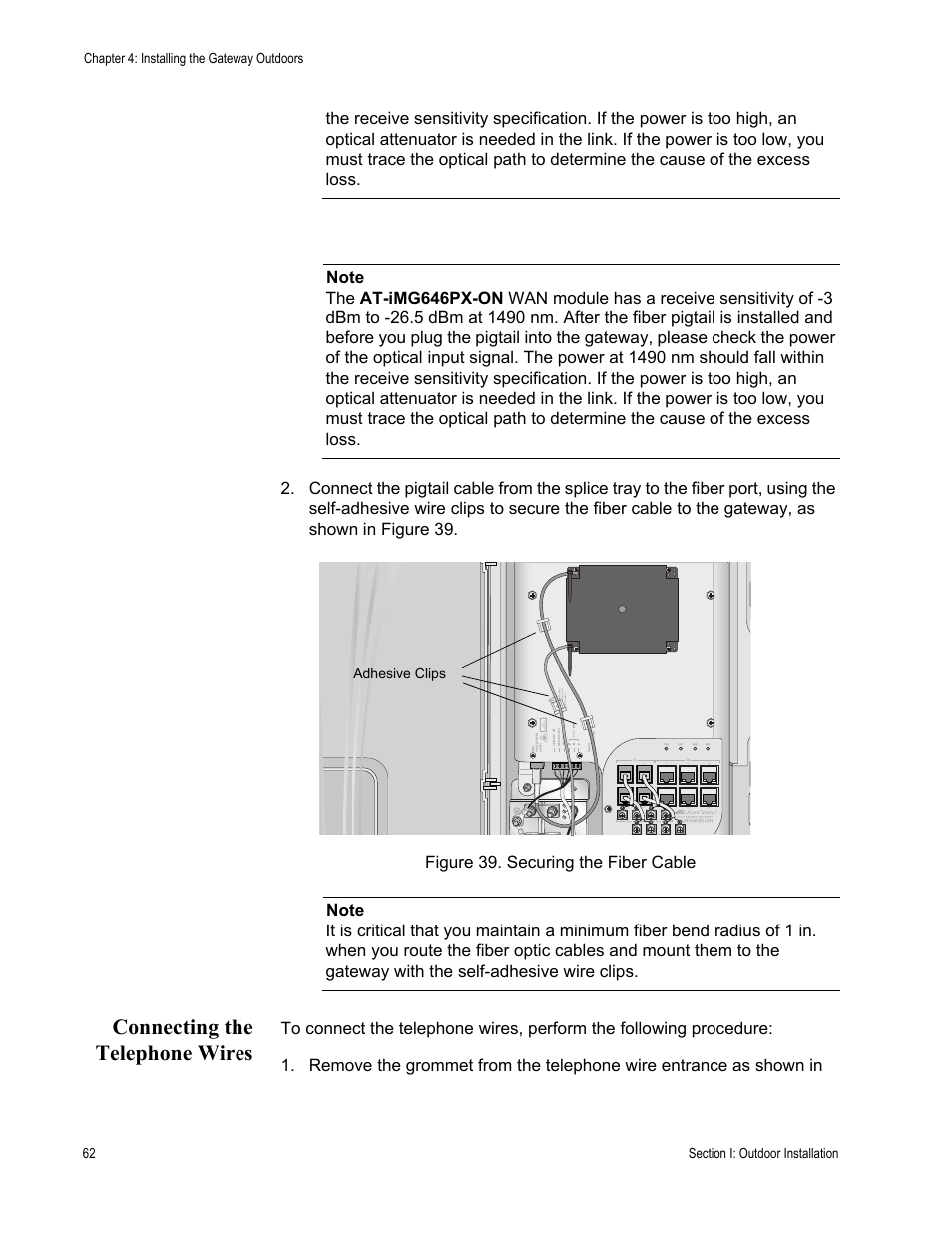 Connecting the telephone wires | Allied Telesis AT-iMG646PX-ON User Manual | Page 62 / 98