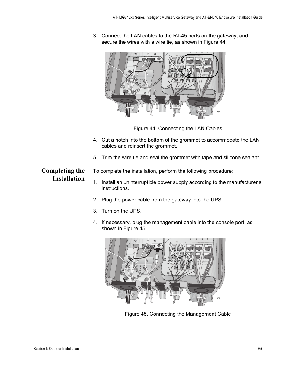 Completing the installation | Allied Telesis AT-iMG646PX-ON User Manual | Page 65 / 98