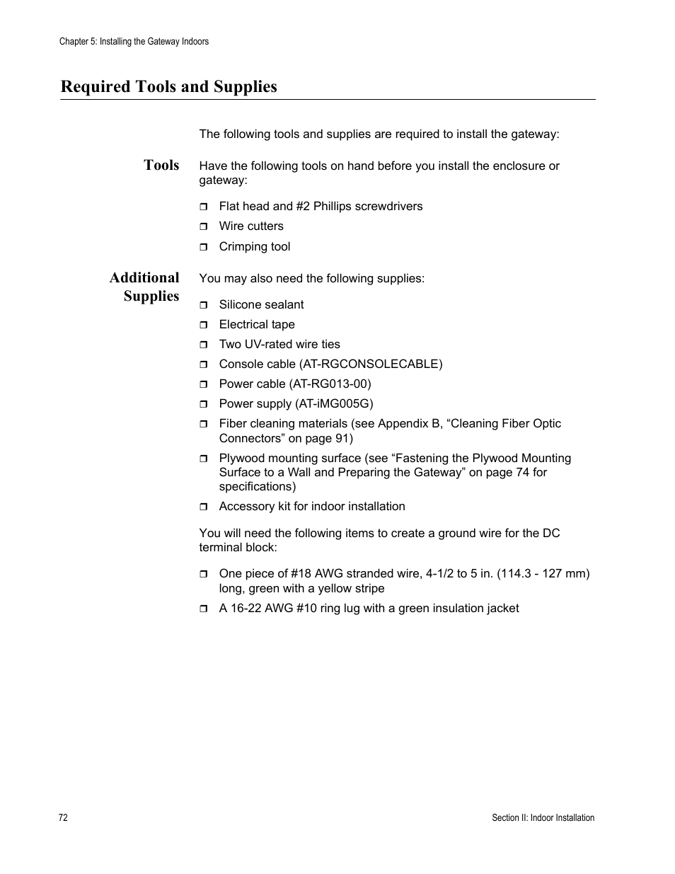 Required tools and supplies, Tools, Additional supplies | Tools additional supplies | Allied Telesis AT-iMG646PX-ON User Manual | Page 72 / 98
