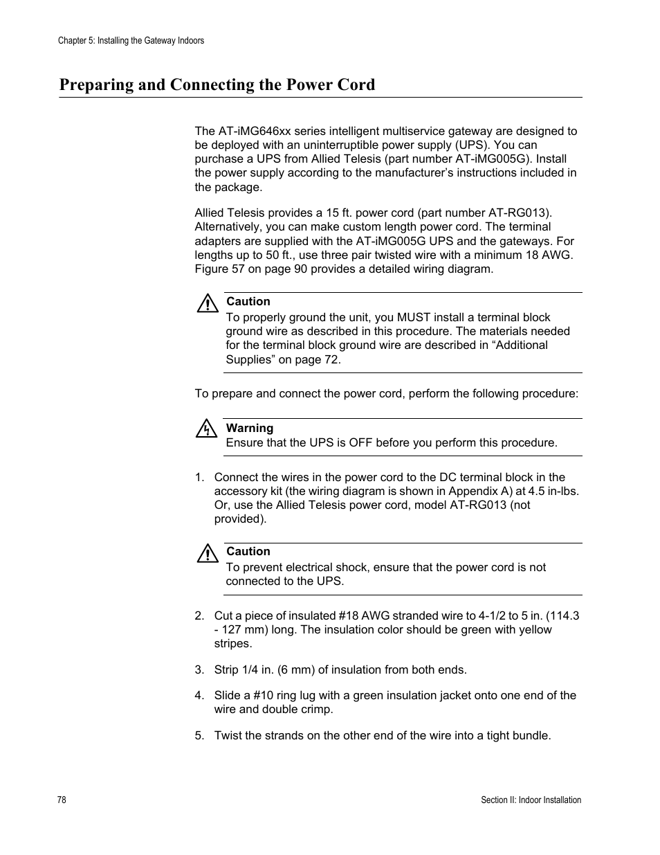 Preparing and connecting the power cord | Allied Telesis AT-iMG646PX-ON User Manual | Page 78 / 98