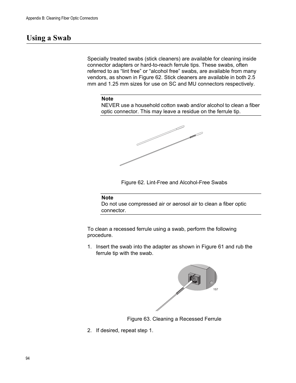 Using a swab | Allied Telesis AT-iMG646PX-ON User Manual | Page 94 / 98