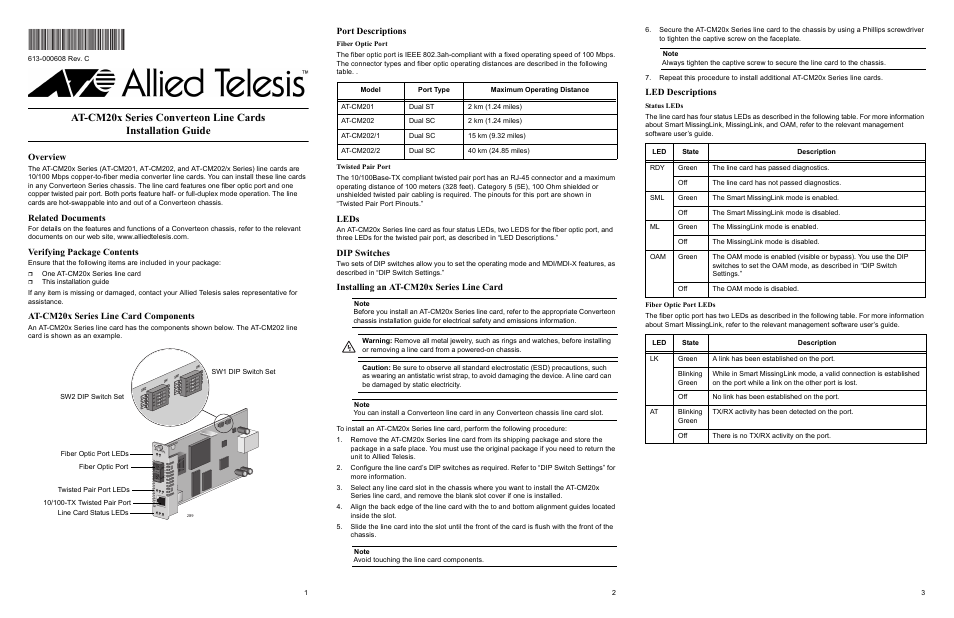 Allied Telesis AT-CM20x Series Converteon Line Cards User Manual | 2 pages