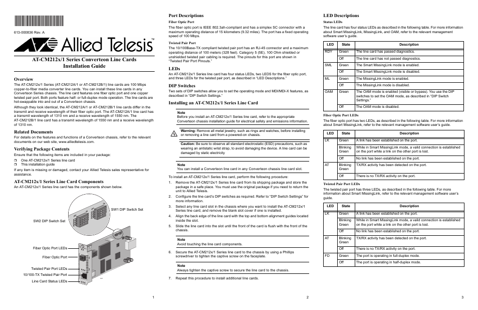 Allied Telesis AT-CM212x/1 Series Converteon Line Cards User Manual | 2 pages