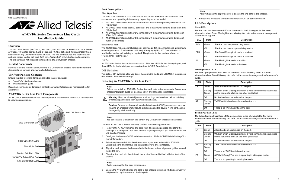 Allied Telesis AT-CV10x Series Converteon Line Cards User Manual | 2 pages