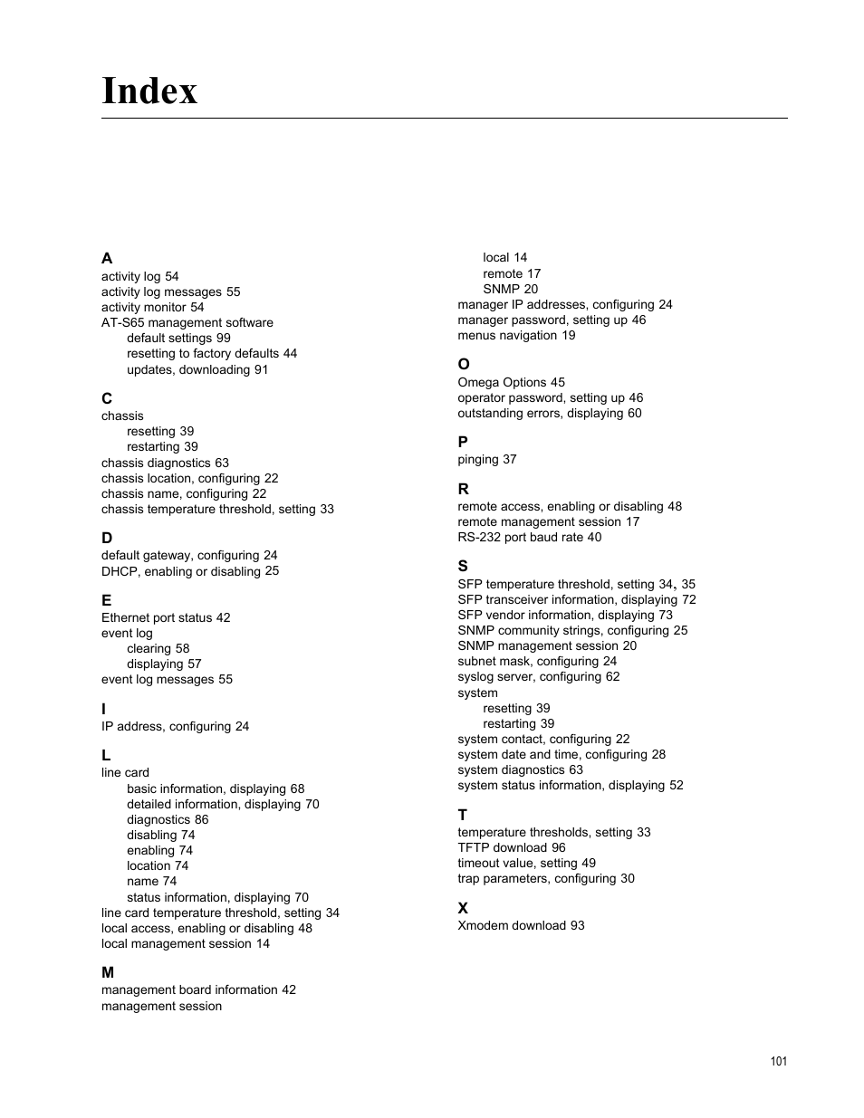 Index | Allied Telesis AT-S65 User Manual | Page 101 / 102