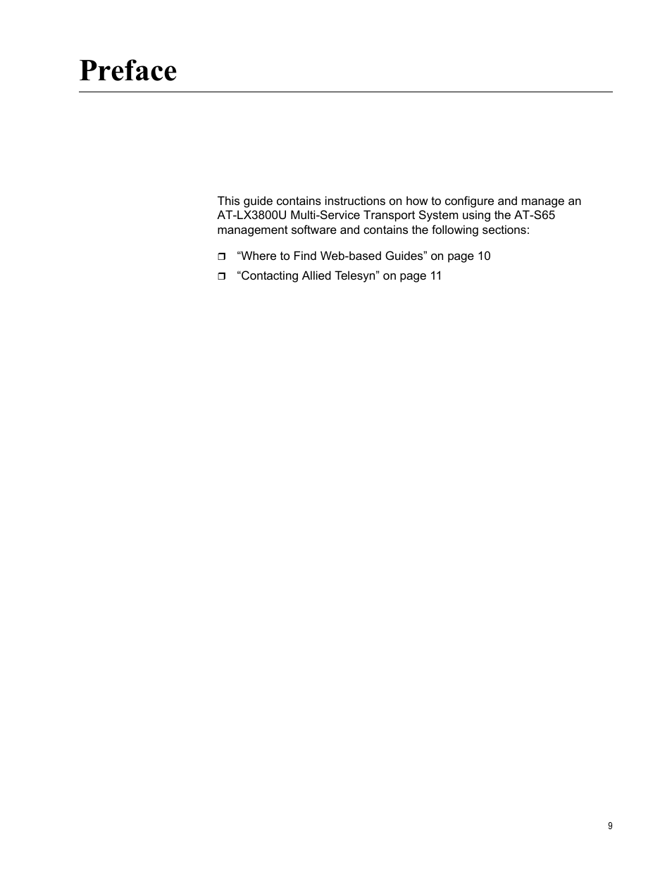 Preface | Allied Telesis AT-S65 User Manual | Page 9 / 102