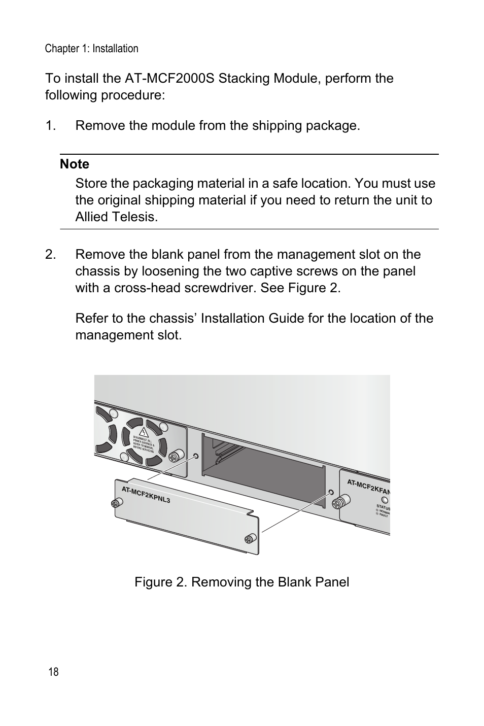 Chapter 1: installation 18 | Allied Telesis AT-MCF2000S User Manual | Page 18 / 32