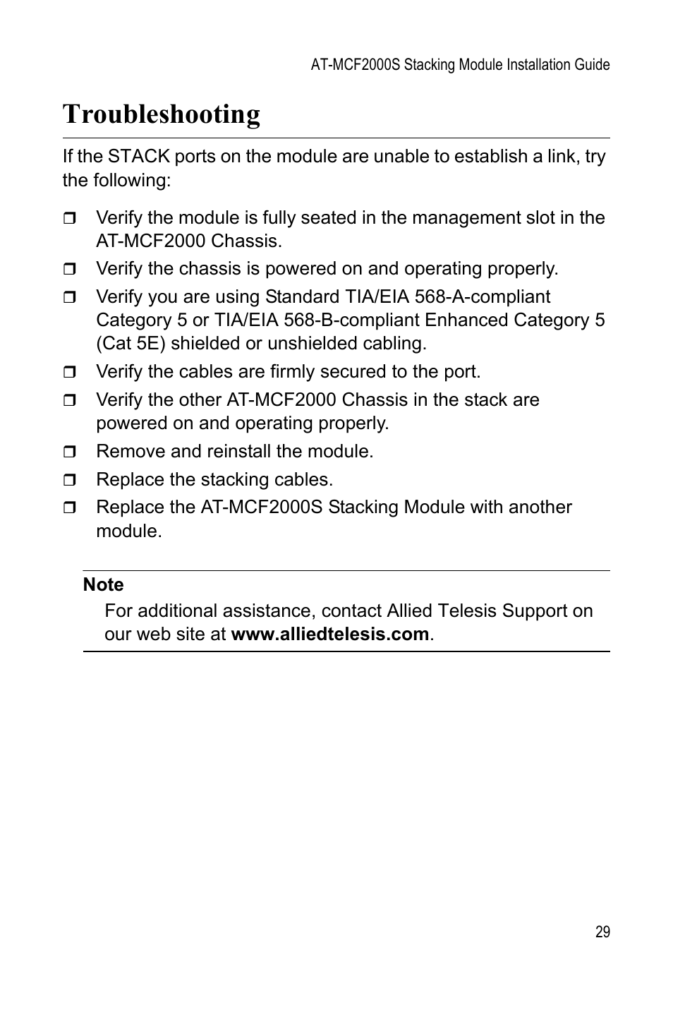 Troubleshooting | Allied Telesis AT-MCF2000S User Manual | Page 29 / 32