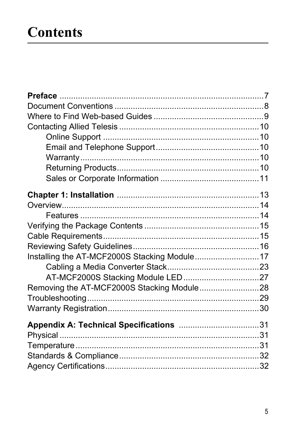 Allied Telesis AT-MCF2000S User Manual | Page 5 / 32