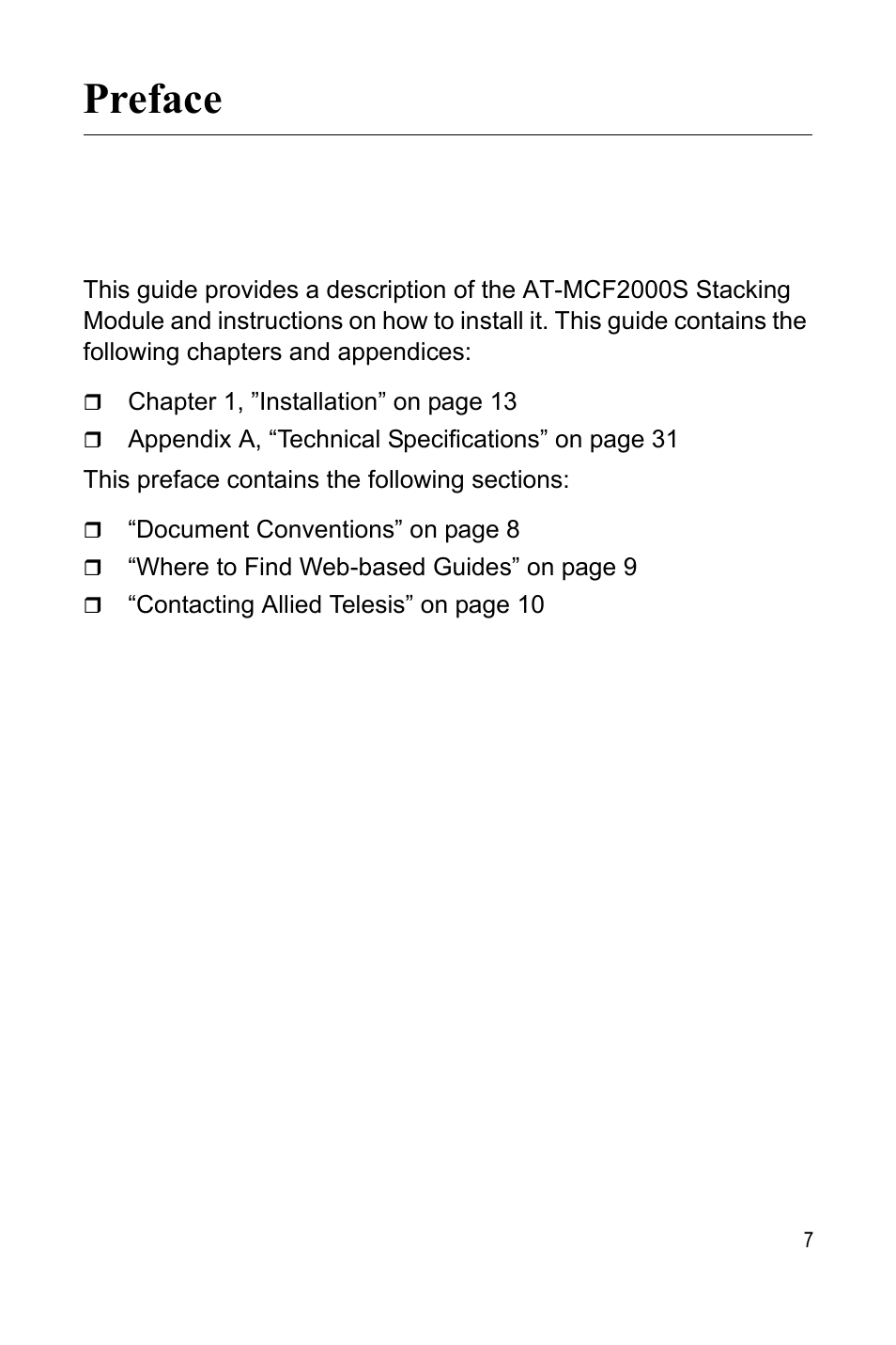 Preface | Allied Telesis AT-MCF2000S User Manual | Page 7 / 32