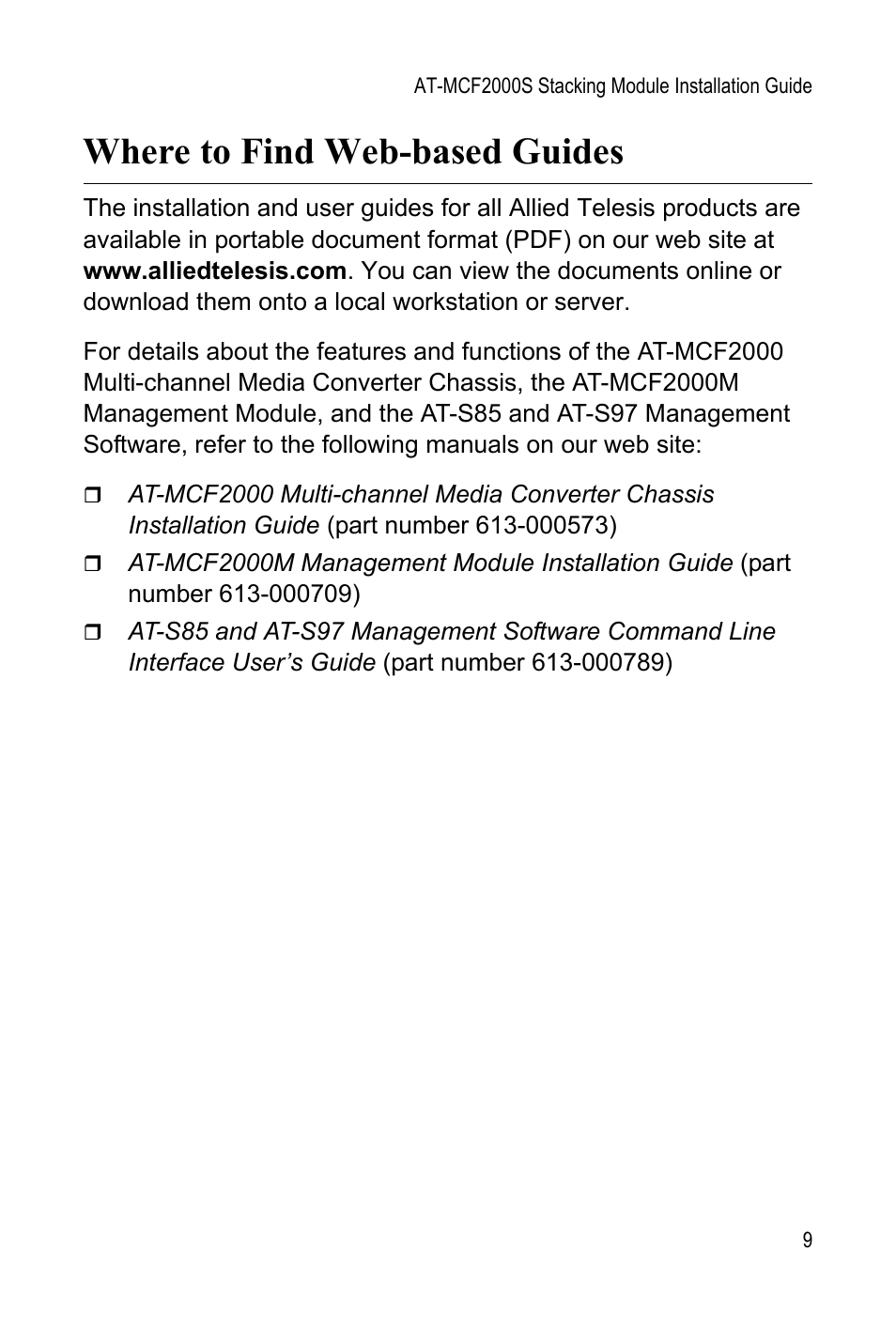 Where to find web-based guides | Allied Telesis AT-MCF2000S User Manual | Page 9 / 32