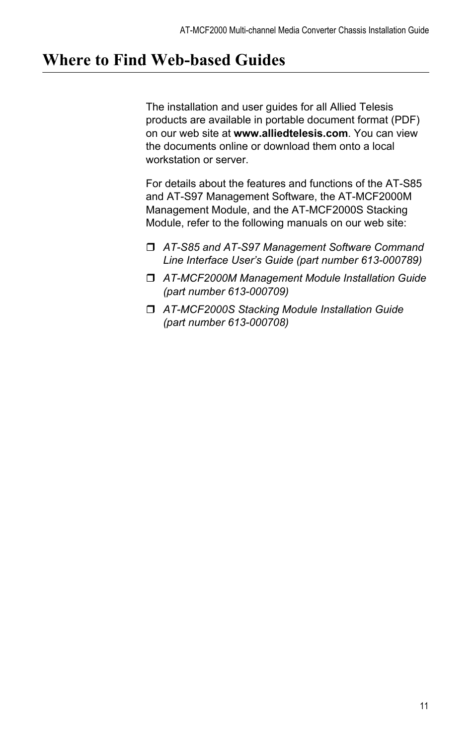 Where to find web-based guides | Allied Telesis AT-MCF2000 User Manual | Page 11 / 48