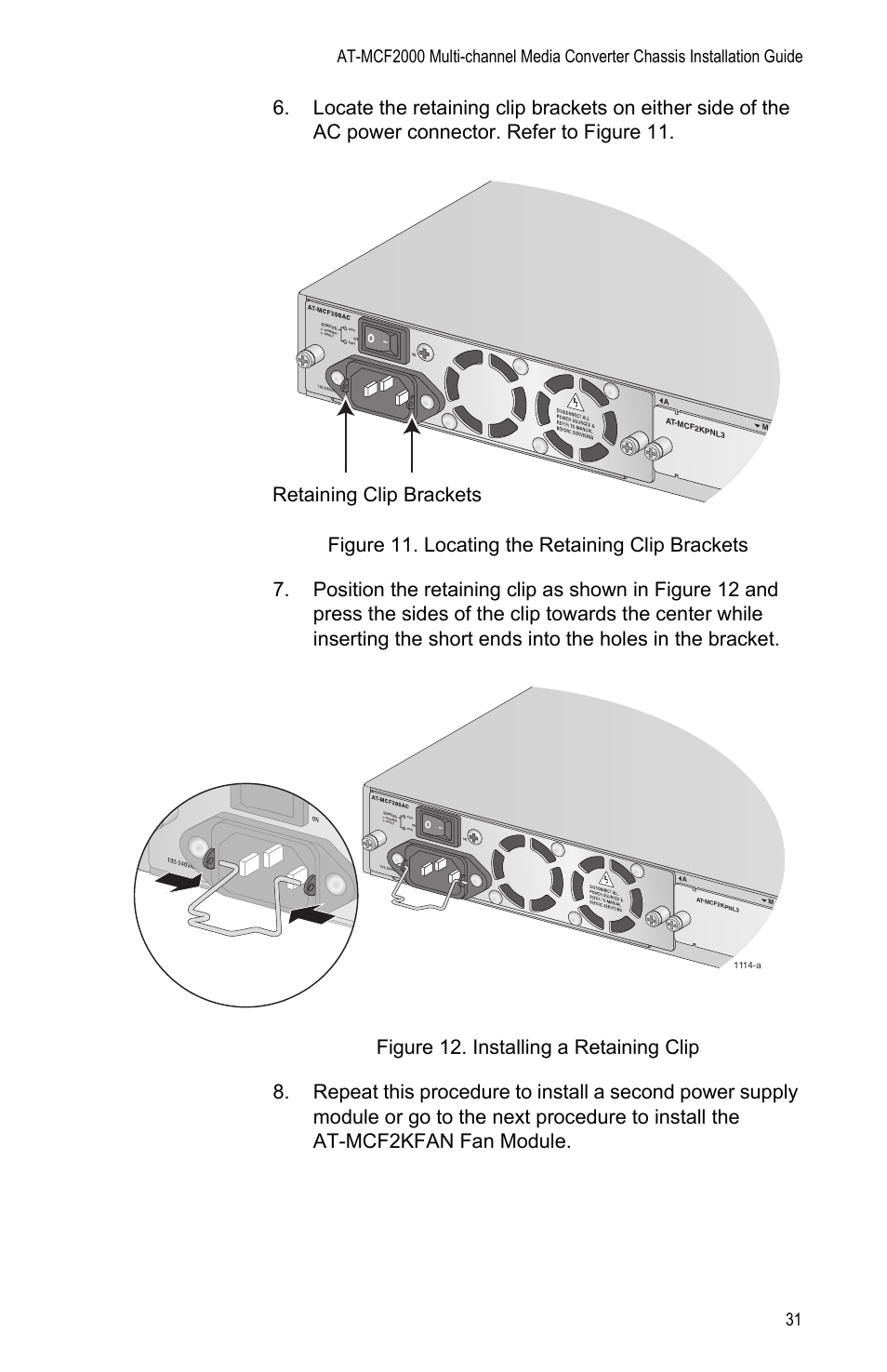 Retaining clip brackets | Allied Telesis AT-MCF2000 User Manual | Page 31 / 48